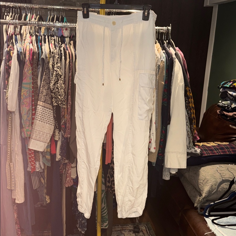 Lauren Ralph Lauren White Cargo Jogger Pants - Lightweight Drawstring Waist